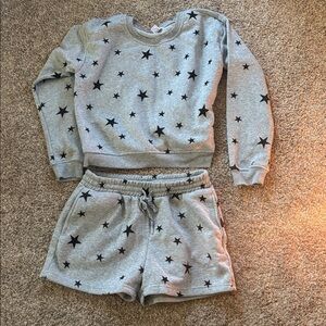 Gray Star Print Sweatshirt and Shorts Set